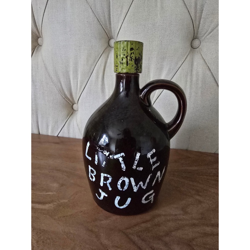 Vintage Little Brown Jug Musical Decanter Music Box Ceramic Bottle 9" Tall